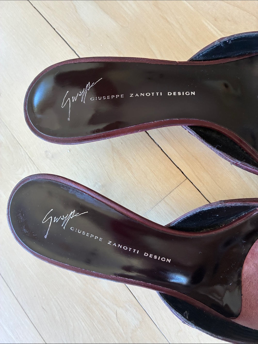 Vintage Giuseppe Zanotti Burgundy Pointed Leather Slip-On Mules/Kitten Heels - Picture 3 of 16